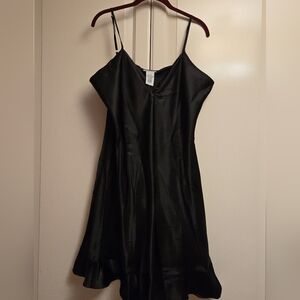 Black Satin Dress with button details and flirty skirt